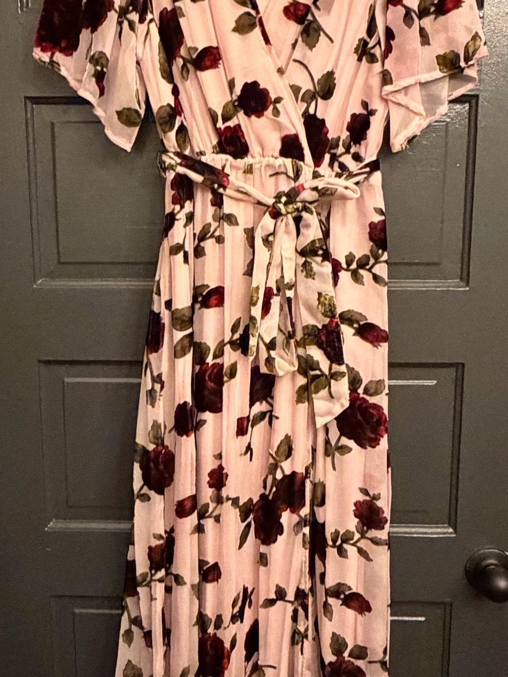 Baltic Born Blush Pink Maxi Dress with Burgundy Rose Print